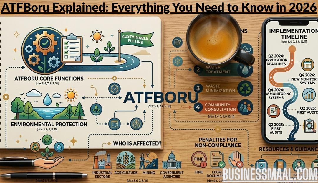 A flat-lay photo of a desk featuring an open notebook and a smartphone, both displaying ATFBoru regulations and implementation timelines.